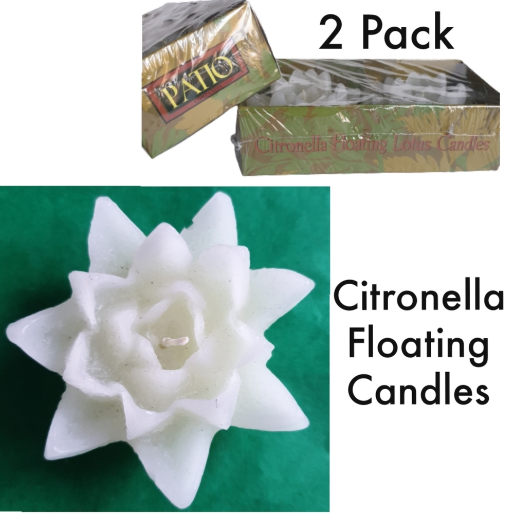 Summer Patio Outdoor 2% Citronella Floating White Lotus Flower Candles 2 Pack